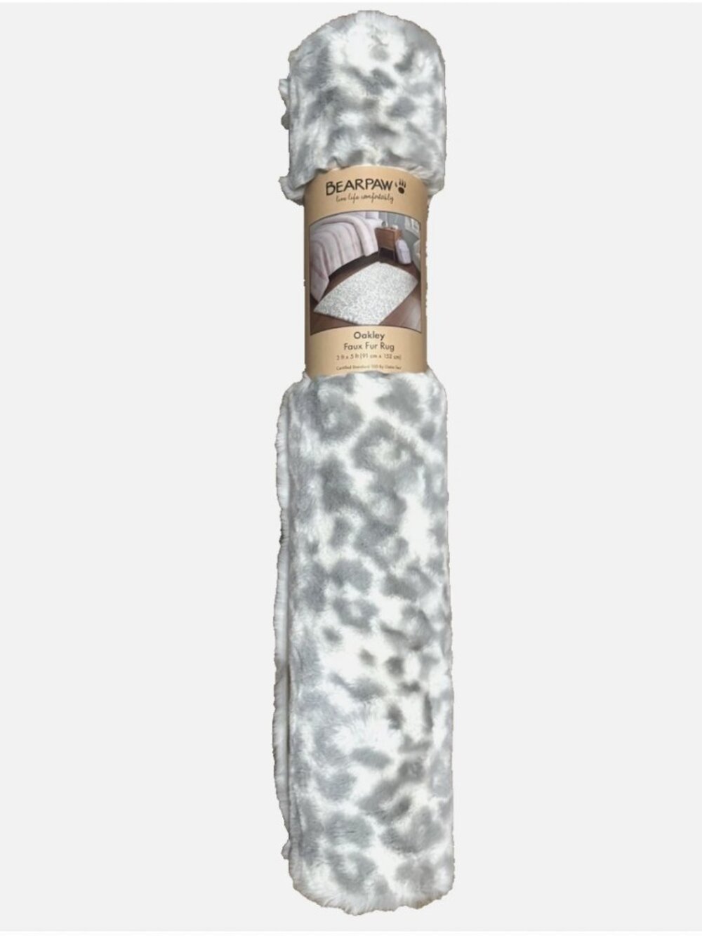 NEW BearPaw Gray Snow Leopard Faux Fur Oakley Area Rug 3ftx5ft White Ultra Soft
